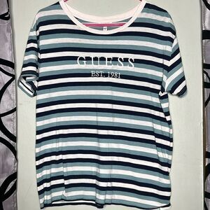 Guess Womens Striped Short Sleeve Stretch Tee Shirt Size Small